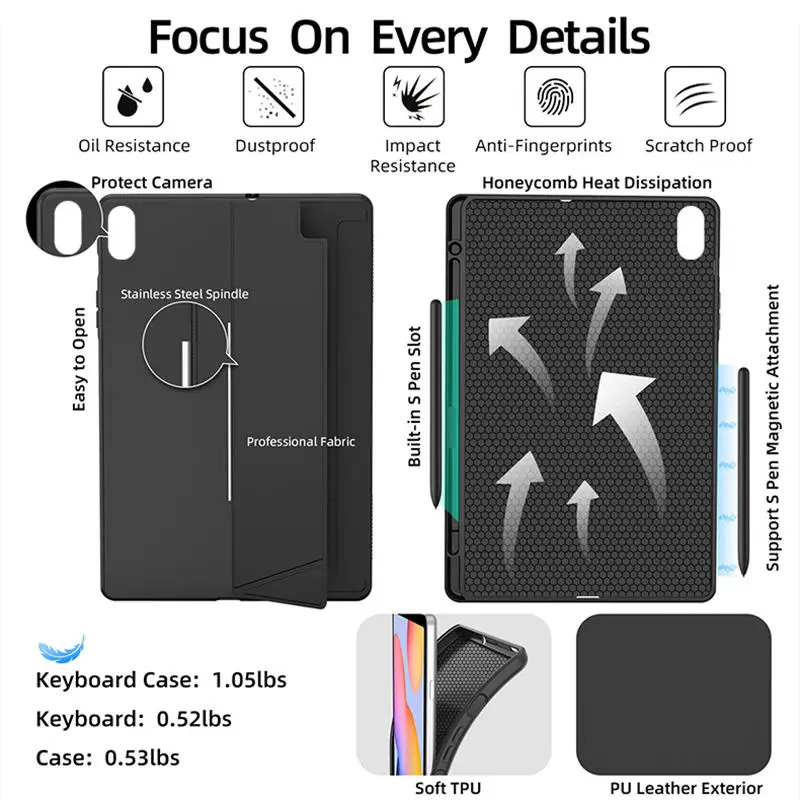 product wireless detachable keyboard case with multi angle adjustable stand for galaxy tab s11 ultra built in touchpad keyboard cover-5