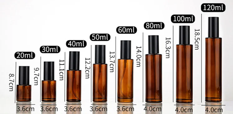 product wholesale 20ml 30ml 40ml 50ml 60ml 80ml 100ml 120ml amber glass pump bottle with flat shoulder and black serum pump-29