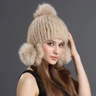 Winter Mink Fur Hat Factory Wholesale Winter Knitted Russian Style 100% Real Mink Fur Hat For Women