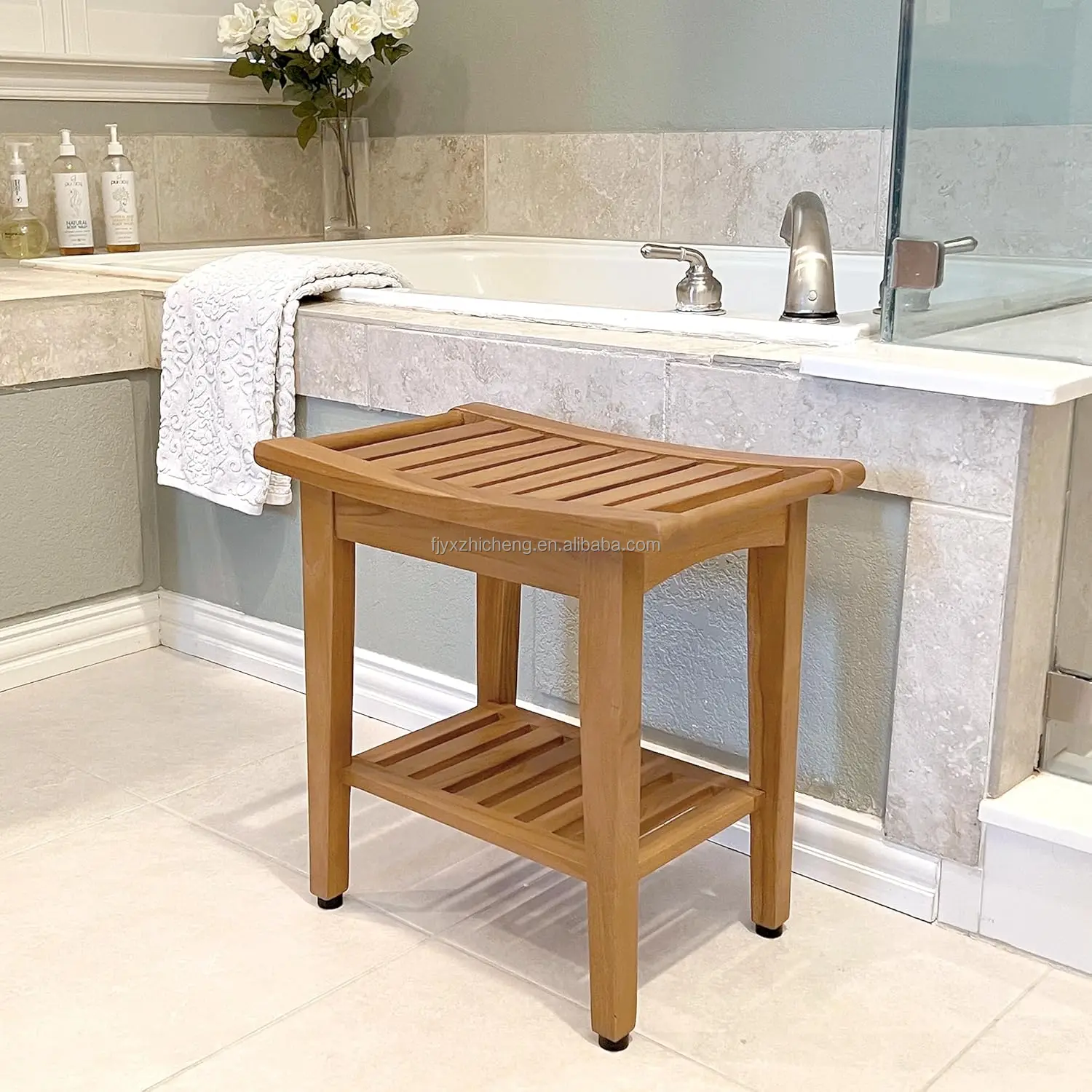 spa stool bench with bottom shelf fully assembled-1