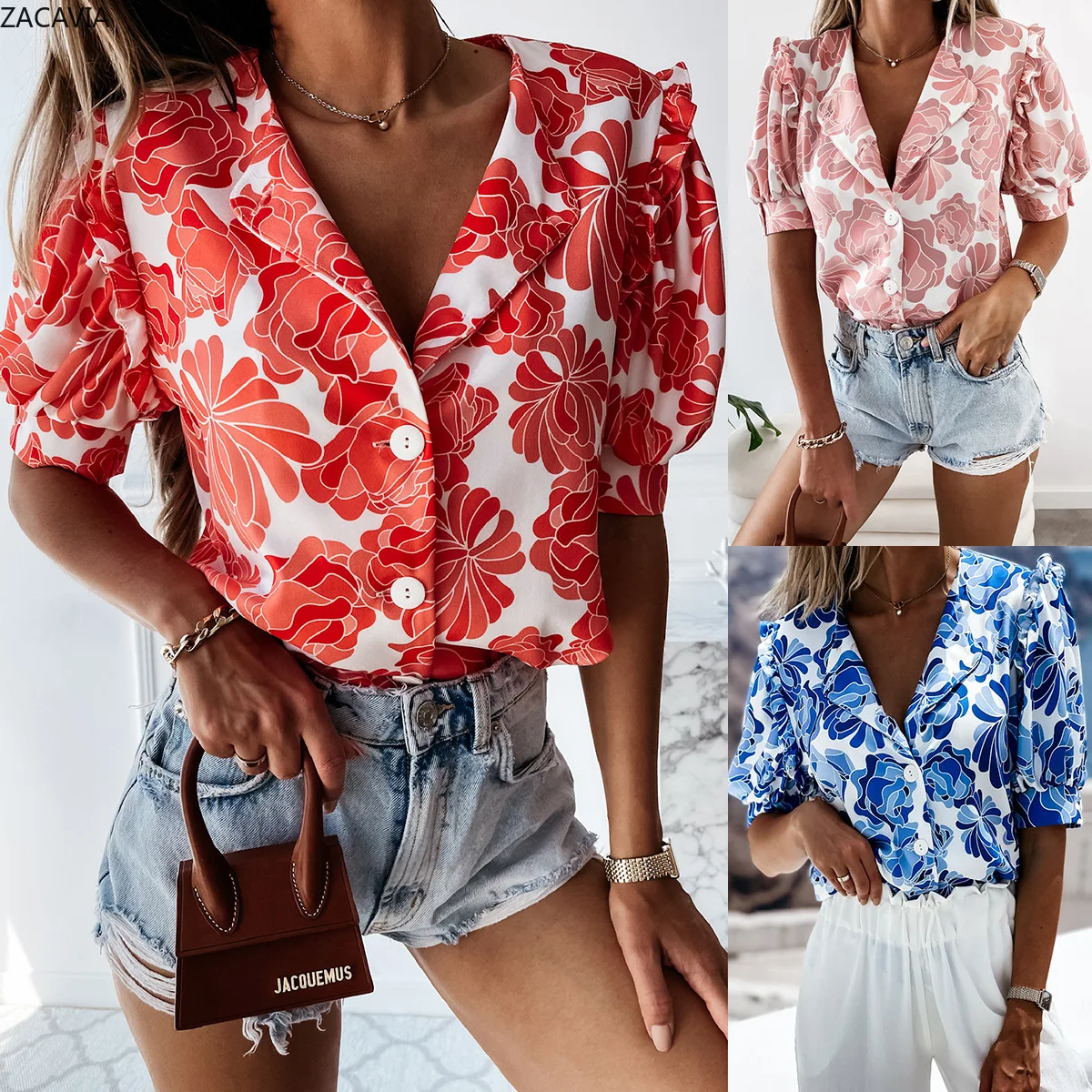 Zacavia-blusa Holgada Informal Con Manga Corta Y Volantes,Camisa De Una  Sola Hilera De Botones,2022 - Buy Blusa,Blusa Estampada,Single-breasted  Blusa Product on Alibaba.com