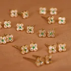 Real Earrings Earrings Manufacturer Direct Selling Classic Clover 18K Real Gold Emerald Diamond Earrings