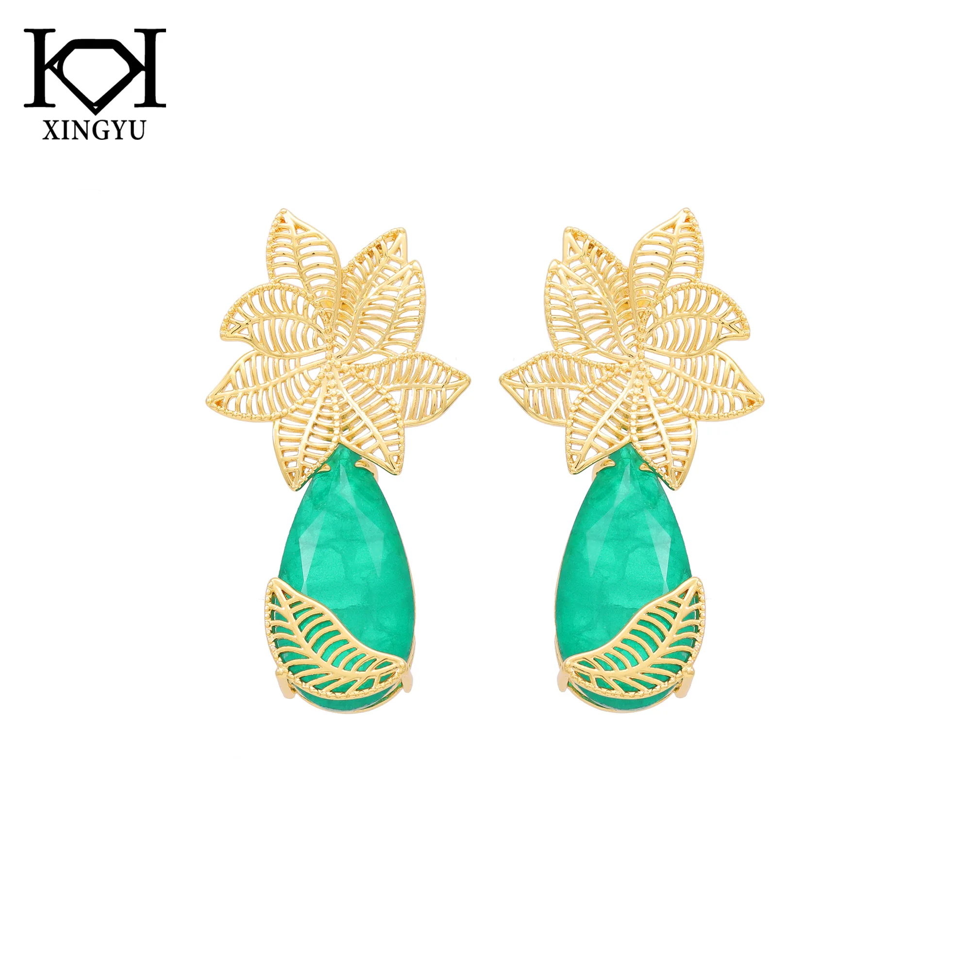 Xingyu Jewelry Wholesale Minimalist Ladies Pear Fusion Stone Leaf Drop Earrings