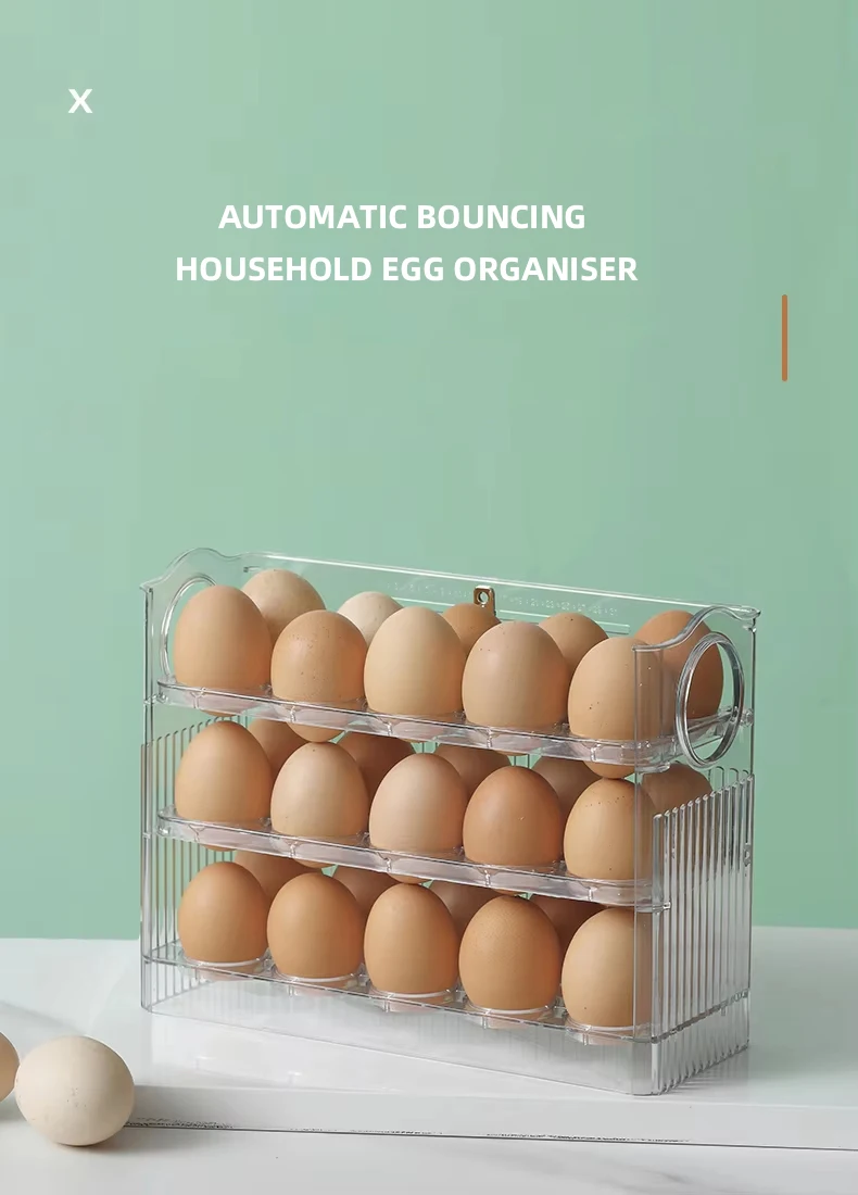 30 grids 3 Tier Egg Organizer Automatic Plastic Eggs Storage Box Holder PET Refrigerator Egg Container For kitchen Accessories