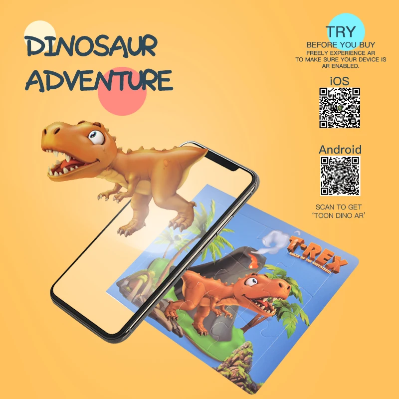 Kids Early Learning Augmented Reality Mobile APP Control Interactive AR Dinosaur Puzzle  book Toys With Real Sound & Vision