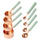 Measuring Top Seller 8 Pcs Wooden Handle Measuring Cups And Spoons Set With Copper Plating