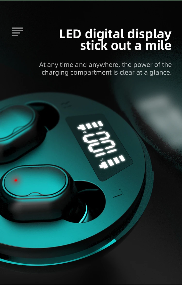 Low consumption 3-4 hours playing time Ture wireless Earphonds with Power Display