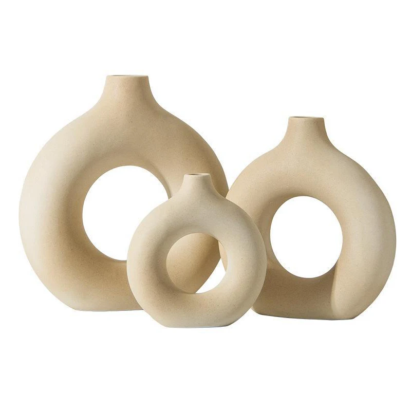 Free Sample Custom Wholesale Round Home Decor Cheap Flower Circle Donut Ceramic Vases
