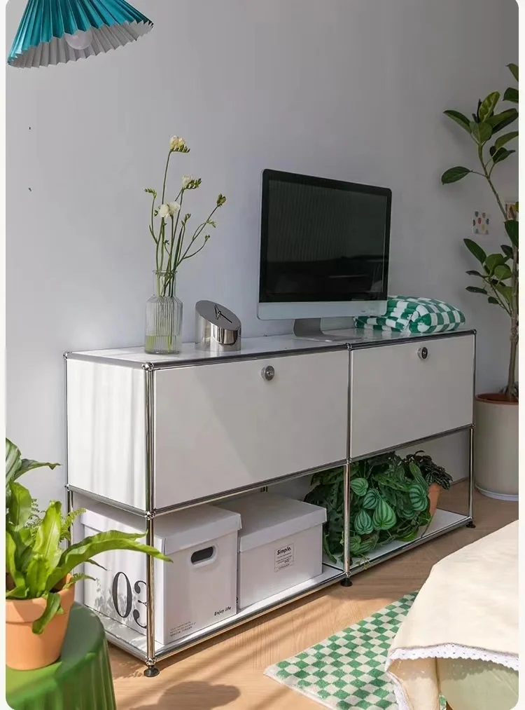 Module cabinet stainless steel bucket cupboard white TV cabinet multifunctional storage Chest