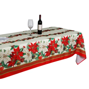 Wholesale Christmas Ribbons Printed Fabric TableCloth,European Seasonal Christmas Table Cloth