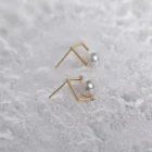 Earrings 2021 Popular Geometric Design 18K Solid Gold Akoya Pearl Saltwater Pearls Diamond Earrings Stud