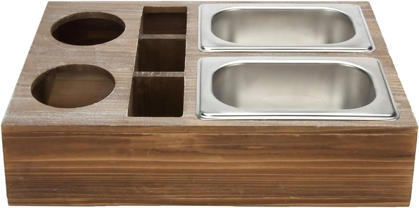 product couch bar with 3 remote control holder slots acacia wood couch snack caddy tray with 2 drink cup holders-0