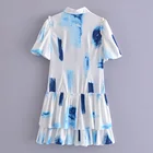 Puff Sleeve Wholesale Fashion Trendy Design Tie-dye Lapel Puff Sleeve Playful Dress