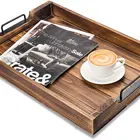 Tray Wood Tray Rustic Burnt Large Wood 20-Inch Serving Tray With Modern Black Metal Handles