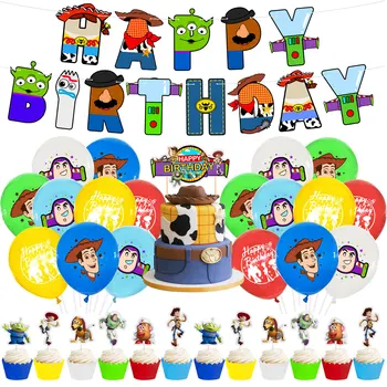 2022Hot Cartoon Toy Story Themed Banner Latex Balloon Set Cake Plugins Happy Birthday Kids Decorate Party Supplies