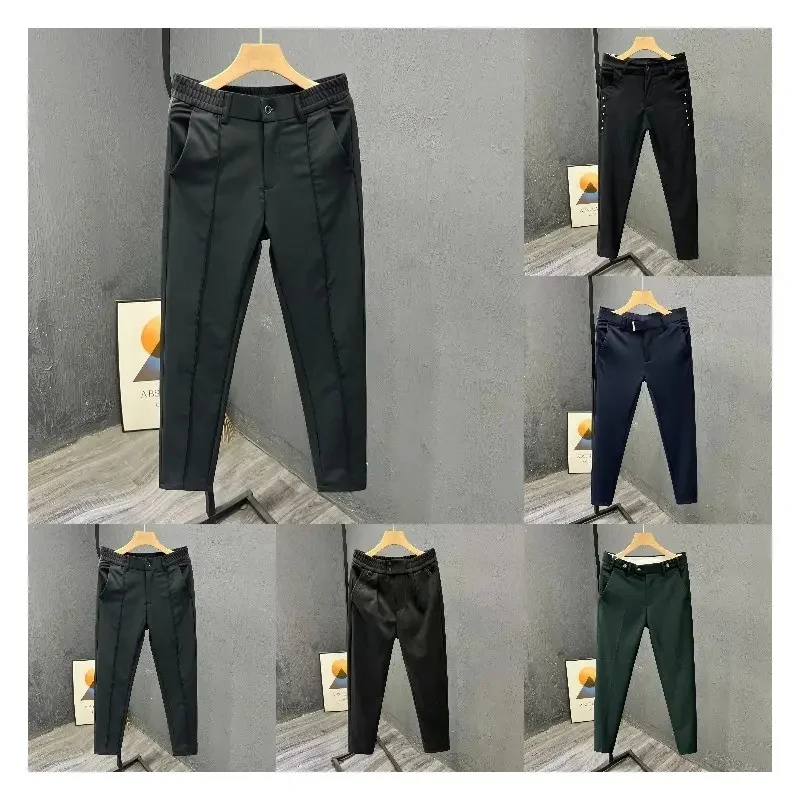 Casual suit pants for men's summer high waisted straight leg pants slim business casual pants for men