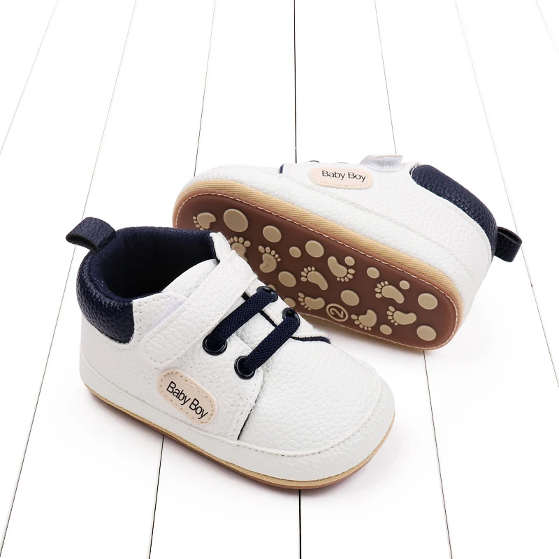 Spring and Autumn Leather Lettering Design Non-slip Baby Toddler Shoes for Boys and Girls factory