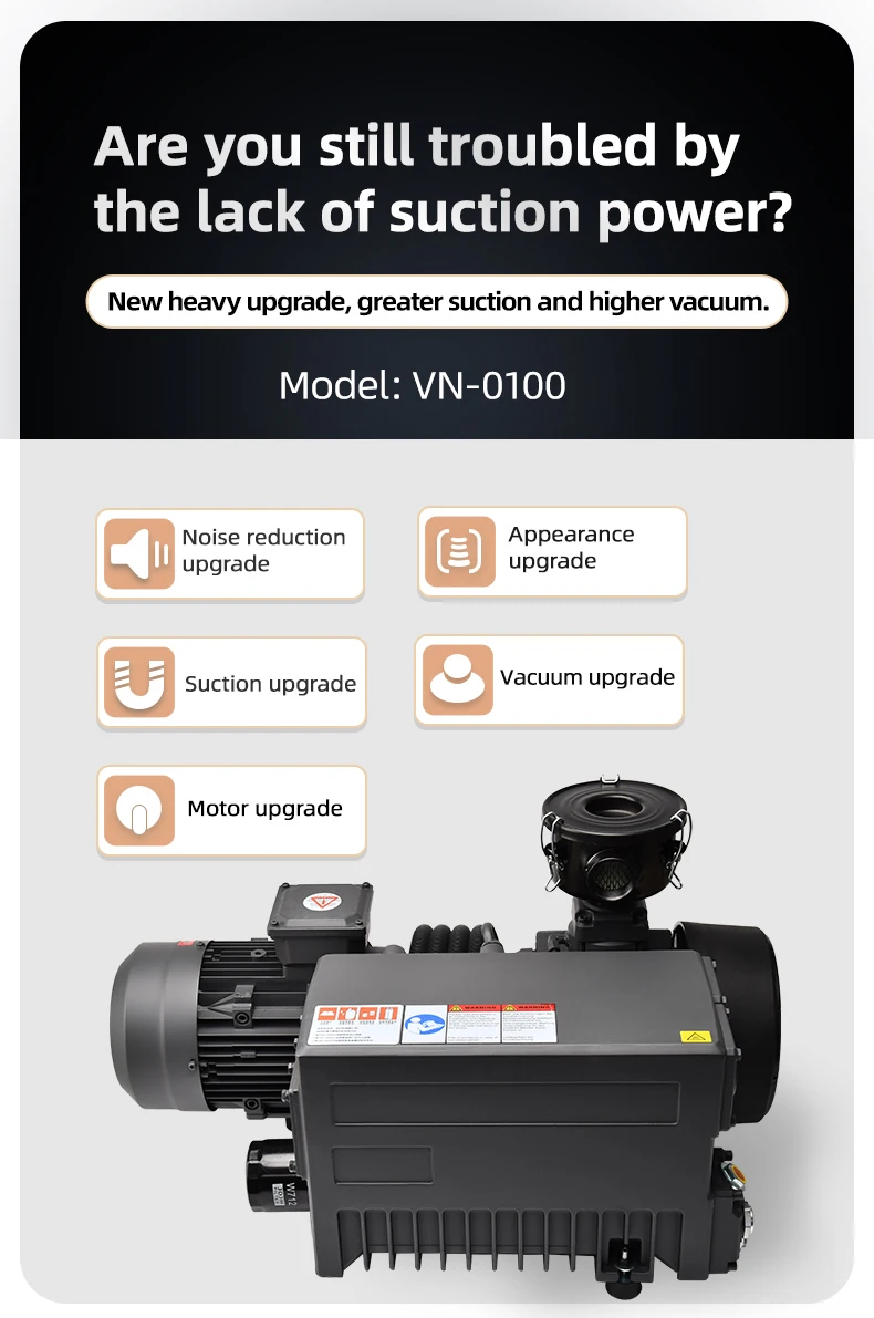 VN-0100 380V 3000W -100KPa Bomba de vácuo de palheta rotativa de estágio único Cabeça de compressor de ar elétrico para detalhes de embalagem a vácuo CNC