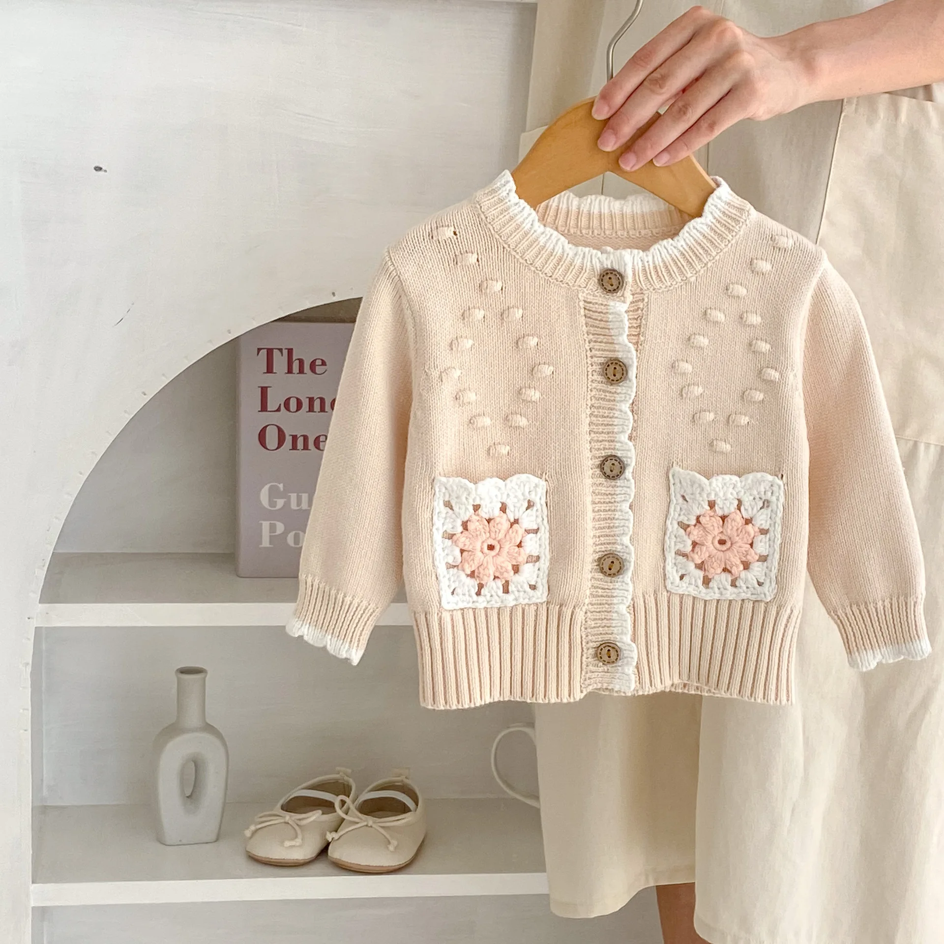 Engepapa Autumn Infant Clothing Cotton Girls' Knitted Cardigan With Pockets Long Sleeve Baby Coats