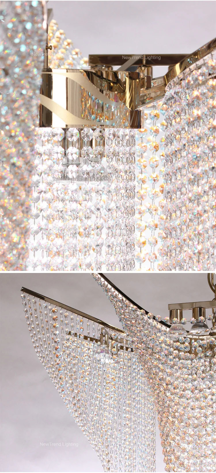 CPL-291 Luxury Style Indoor Decoration Hanging Light Hotel Lobby Hall Villa Staircase Crystal Bead Chain LED Chandelier manufacture