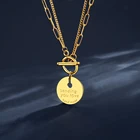 Necklace SP-LAM Custom Engraved Multilayer Coin Necklace Stainless Steel Link Chain For Women