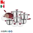 Non SY-Kitchenware 12pz Blue Marble Non Stick Stainless Steel Cookware Set Golden Handle Glass Lid OEM Factory
