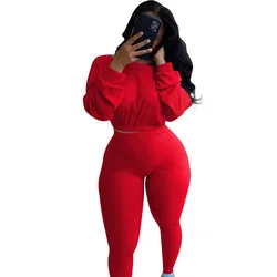New Skinny 2 Piece Pants Set 2021 Autumn Women Clothing Pit Bar Thread 2 Piece Pants Set for Ladies Solid Color Casual Clothing