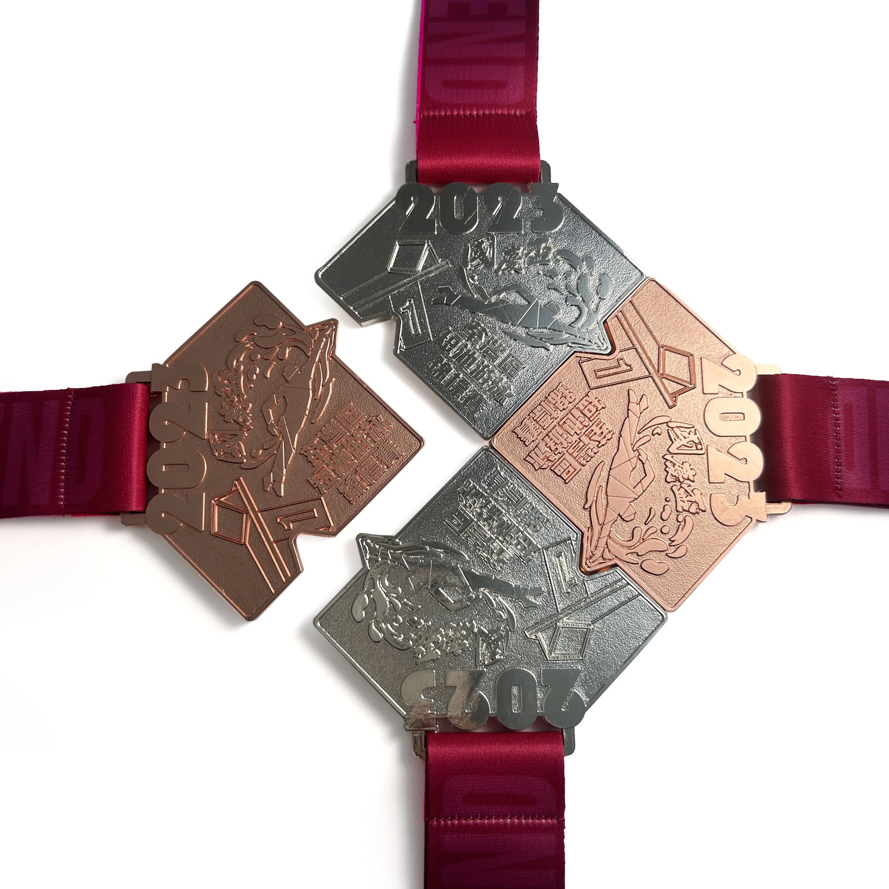 Custom 2D 3D Award Swimming Medal With Ribbon Wholesale Metal Sports Race Puzzle Medal supplier