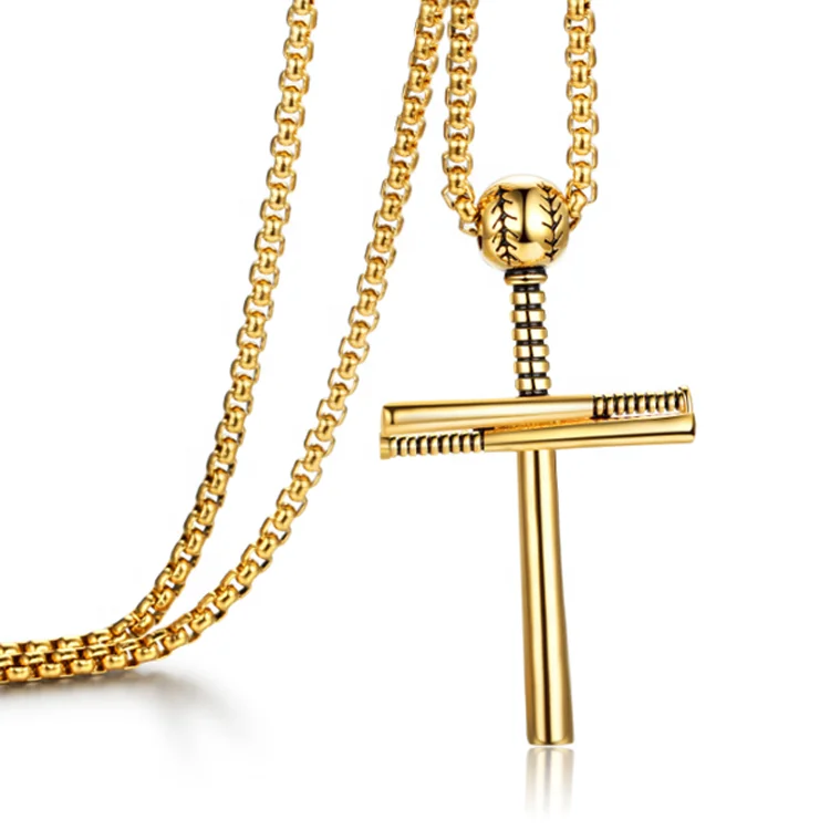 Baseball Bat Cross Necklace 