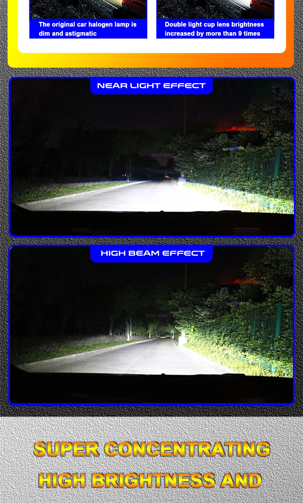 TECH-KING Car LED headlights double lens 3 inch three direct laser light super bright 90 watt high power Projector headlight