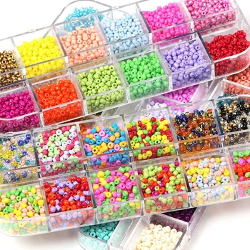 12 color boxed glass rice beads colorful beads diy jewelry accessories set paint loose beads 3mm factory wholesale