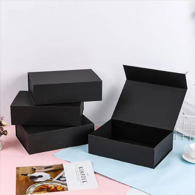 Black Wholesale Custom Logo Premium Luxury Cardboard Paper Gift Wig Hair Ribbon Art Extension Magnetic Packaging Box Customized