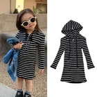 Girls Whole Hot Sale Children Black And White Striped Hooded Dress Girls Frocks