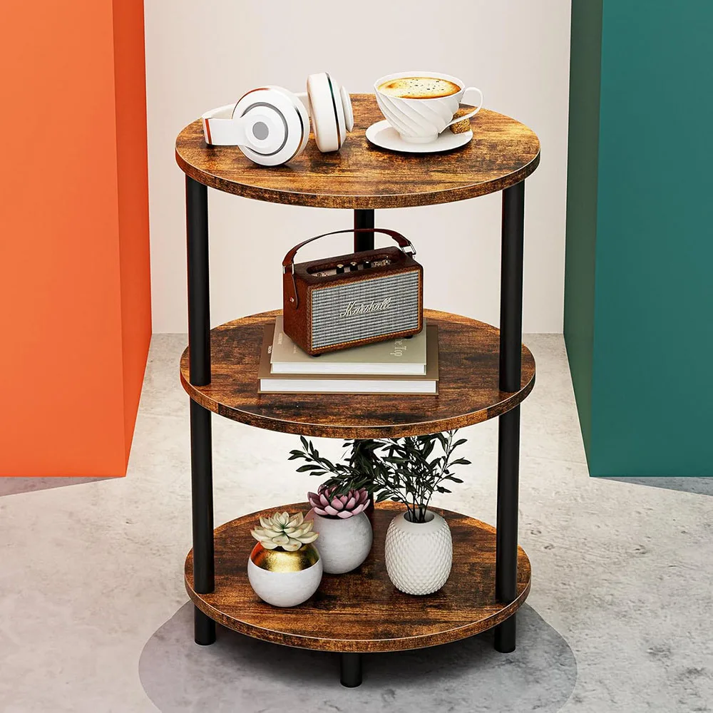 3-Tier Small Round Side Table Easy Assembly Wood Metal Design for Bedroom & Living Room Coffee Tables details