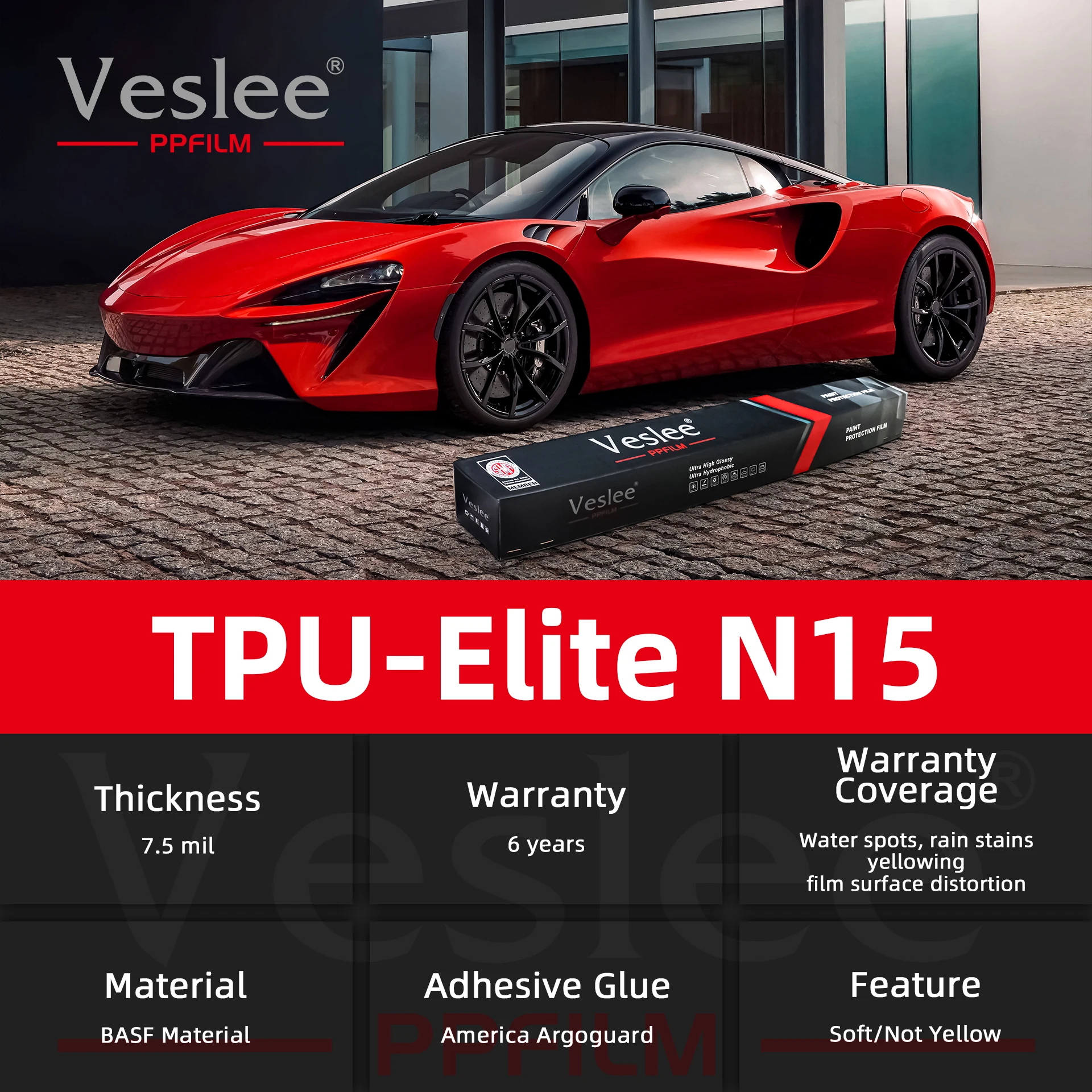 7.5mil Hydrophilic Coating Luxury Design TPU Car Paint Protection PPF Film with 1.52*15M Size