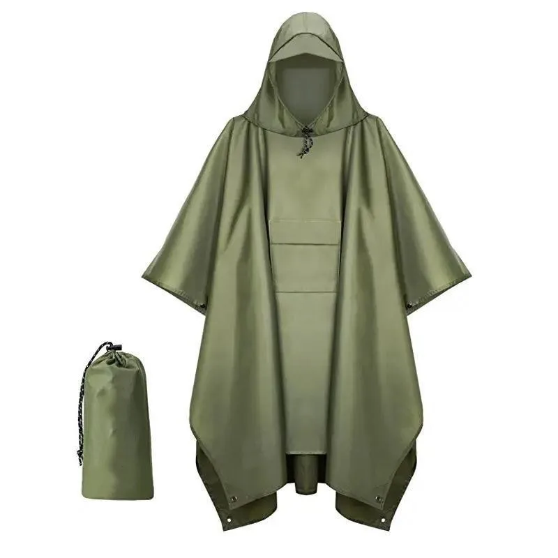 DD2087  PU Coating Outdoor Camping Emergency Raincoat Gear Survival Cloak Lightweight Camouflage Hiking Hooded Rain Poncho