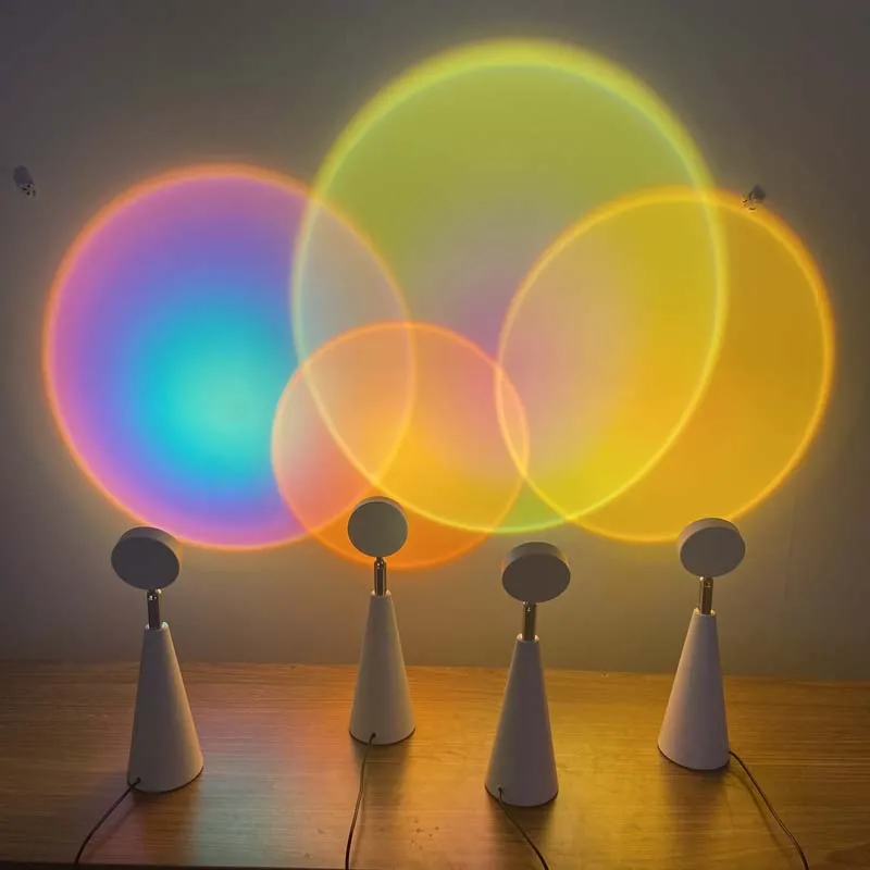 Cross-border modern led rgb colorful home decorative sunset lamp rainbow projection lamp atmosphere cone table lamps lamparas