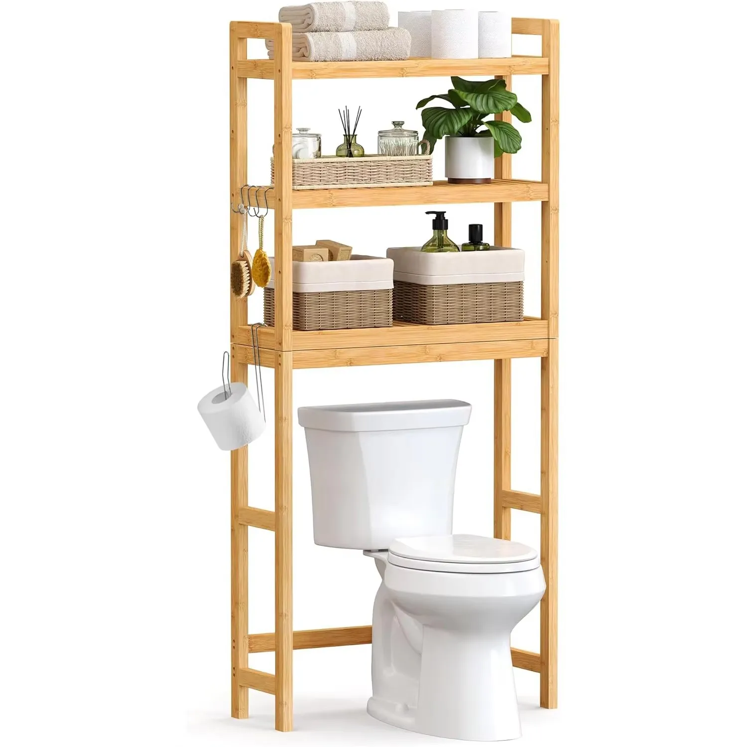 product bamboo toilet storage rack space saving over toilet shelf bathroom space saving organizer home bathroom accessory holder-7