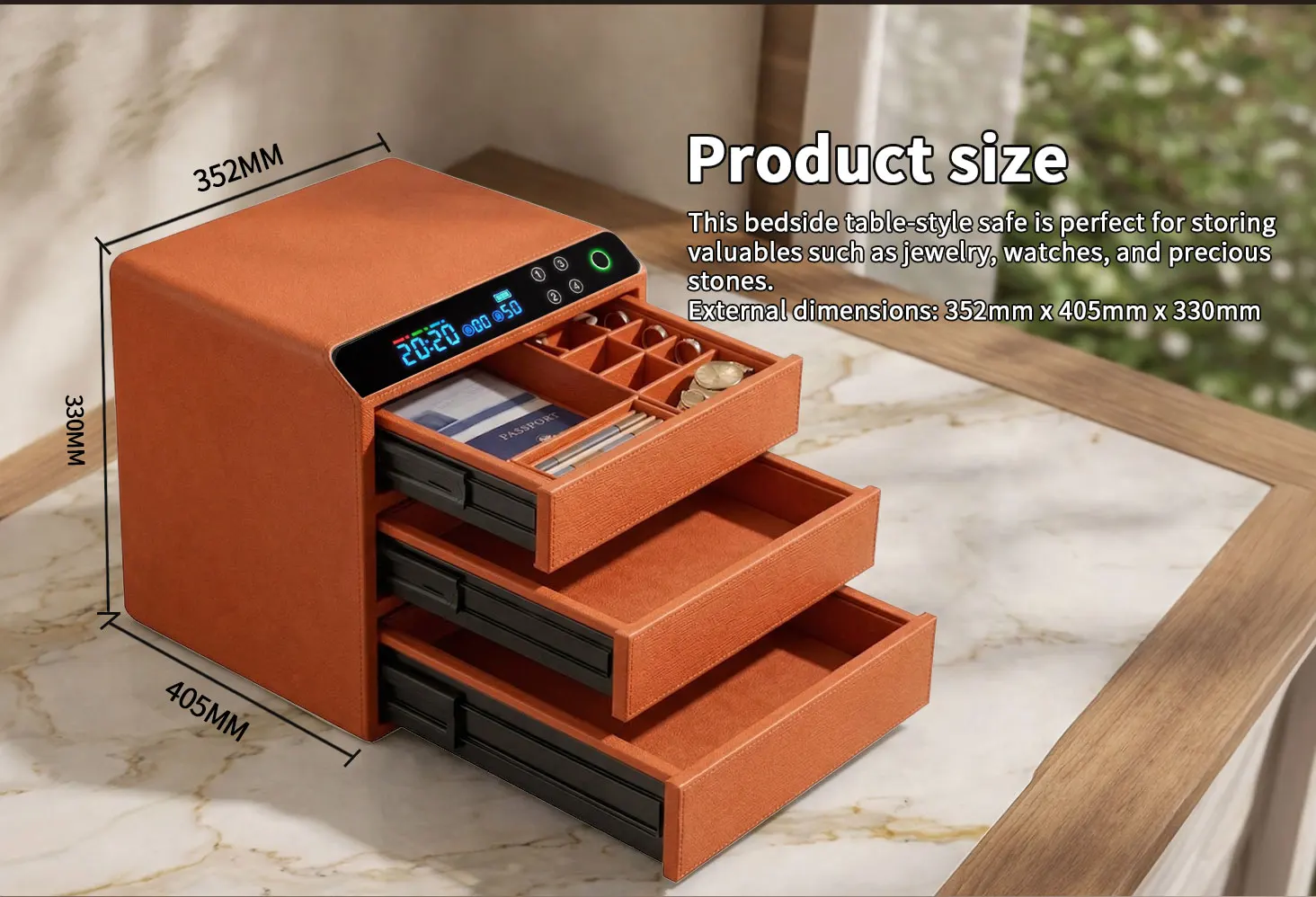 dr 1273 ft ceqsafe smart high quality leather 3 layers anti theft safe box intelligent fingerprint entry for home jewelry wardrobe storage-2
