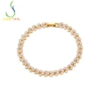 Gold Jewelry Luxury Cubic Zirconia Gold Plated Zinc-Copper Alloy Tennis Bracelet For Woman Bezel Setting Jewelry