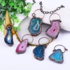 Agate Gold Pendant Jewelry Wholesalers Natural Agate Multi Color Slice Crystal 24k Gold Plated Brass Pendant
