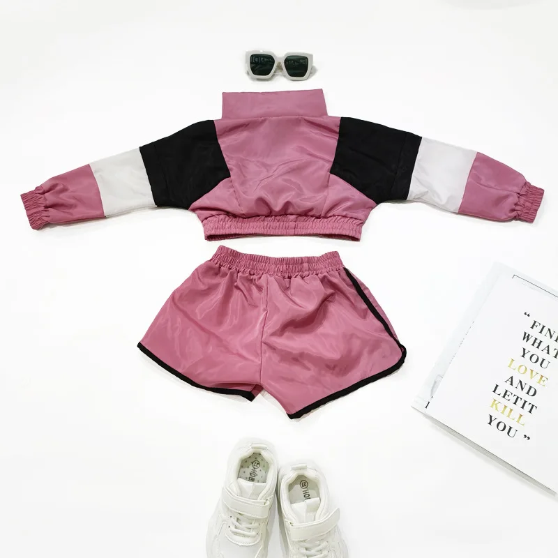 2022 girls fashion sport clothes set 1-7 years streetwear zipper jackets+shorts 2pcs kids girls clothing suits