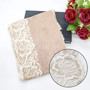 Elegant beige flower embroidery with metal thread lace mesh embroidery lace with flowers fabric