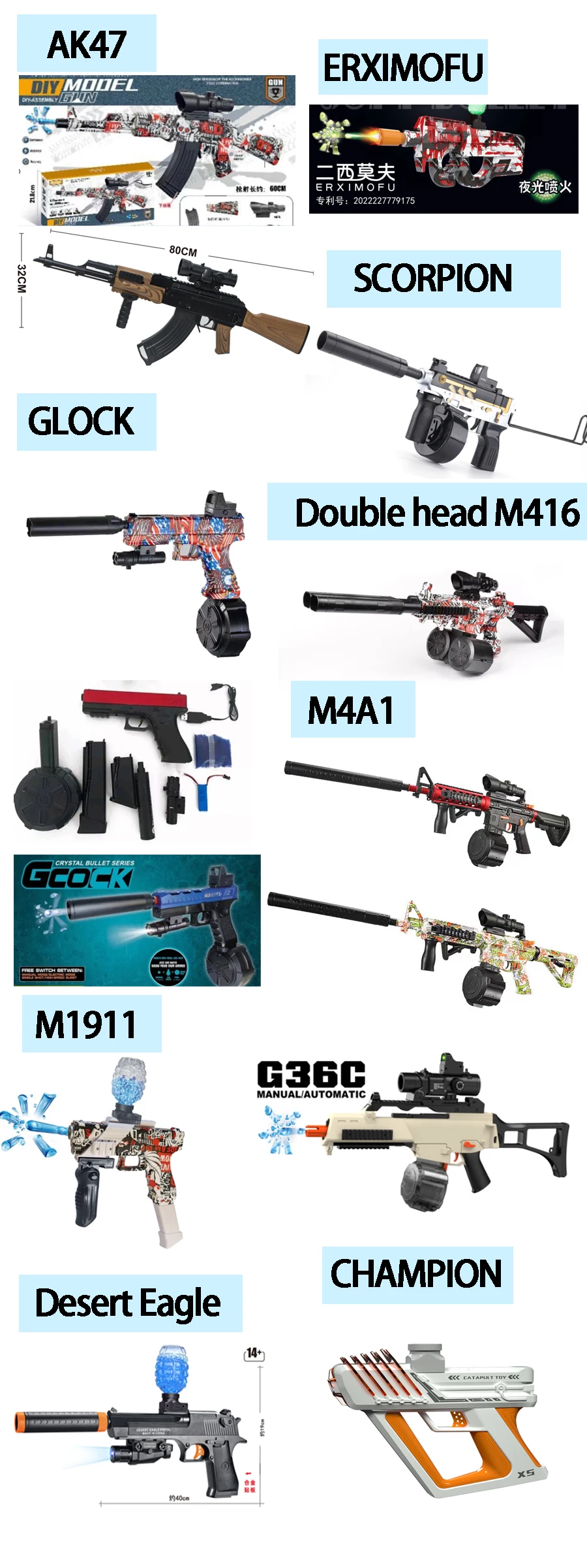 Solid Color Tactical Desert Eagle Hopper Fed Gel Ball Electric Splatter