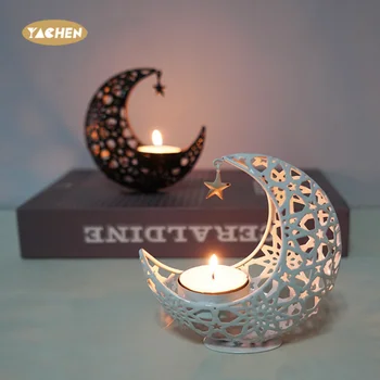 Yachen Ramadan Candle Holder Moon Tealight Holder Moon Candle Stand Eid Mubarak Decoration Ramadan Tabletop Decorations