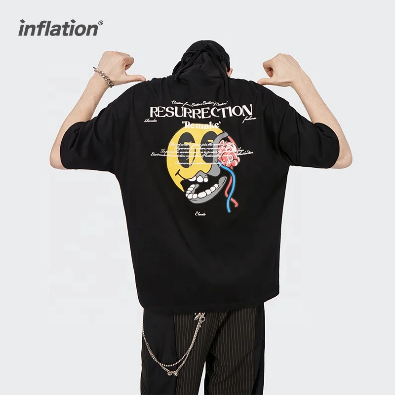 INFLATION Black tshirt custom Streetwear screen printing t-shirt men Oversize tshirt