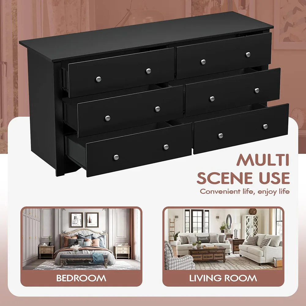 product wood chest of drawers 6 drawer modern bedroom storage tower with closet organizer black-2