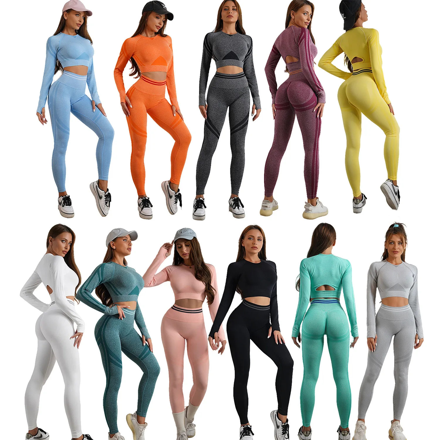 Wholesale 2 piece yoga sets sportswear fitness for women yoga pants seamless set yoga set women