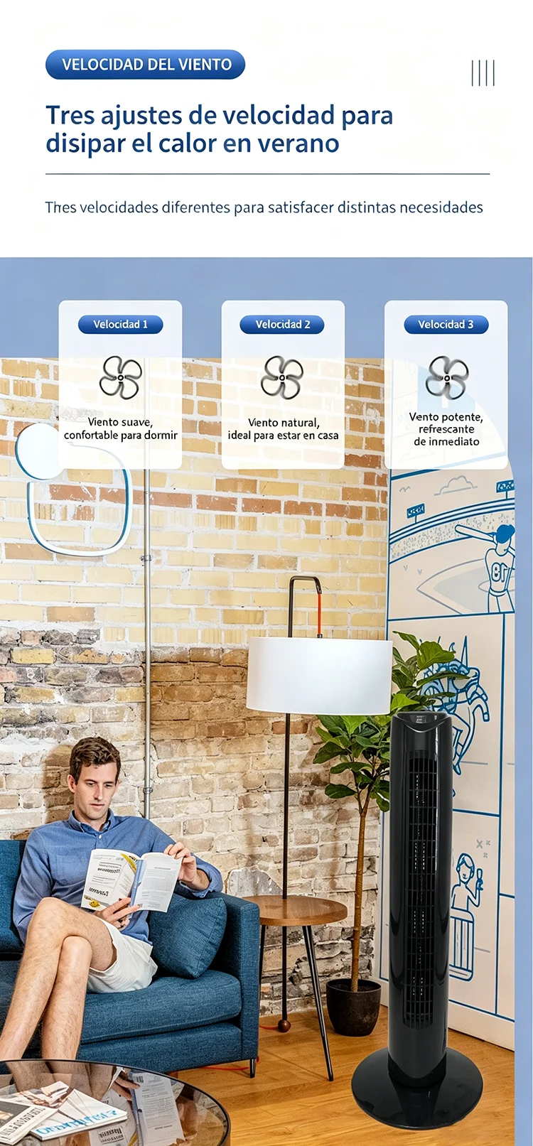 Tower Pedestal Fans, 110V, 40w - detail 4