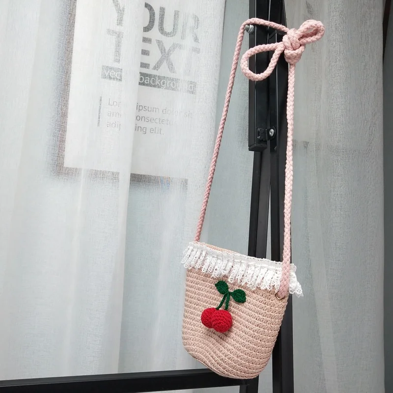 wholesale new type mini crossbody bags cute straw bag  with flower for kids